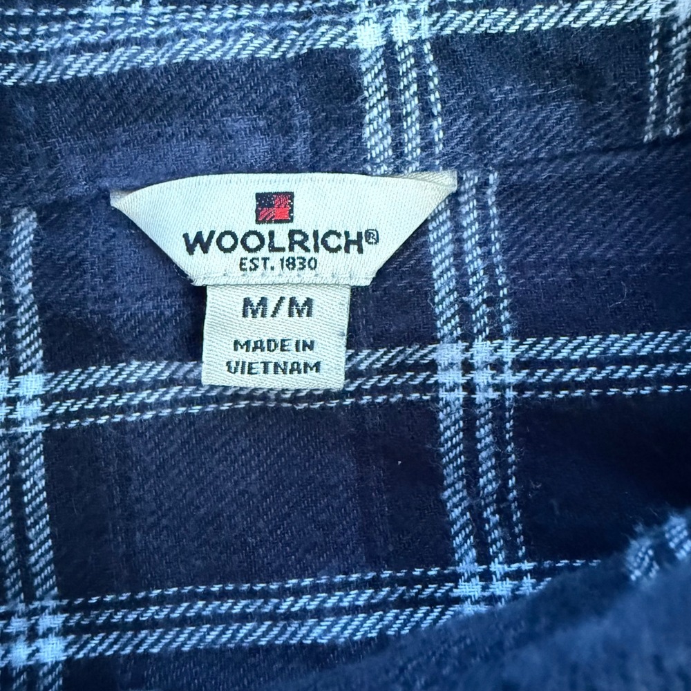 Woolrich Womens Medium Navy Blue Plaid Flannel Button Down Shirt HLT0669S Cotton - Picture 4 of 6